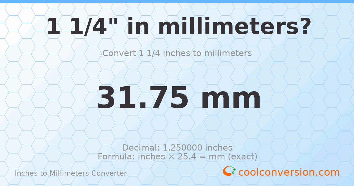 1 1/4 inches to mm — 31.75 mm