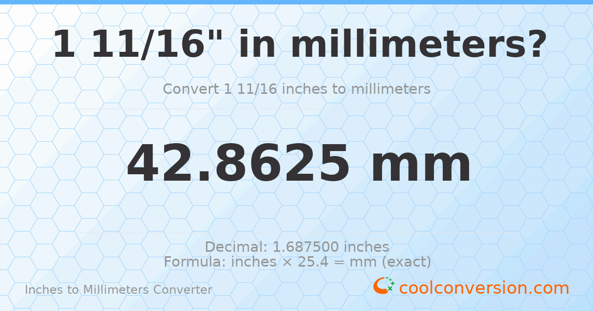 1 11/16 inches to mm — 42.8625 mm