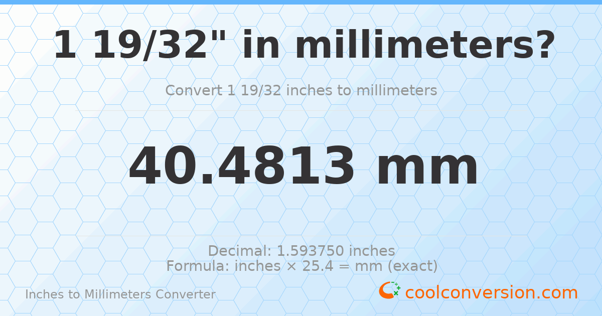 1 19/32 inches to mm — 40.4813 mm