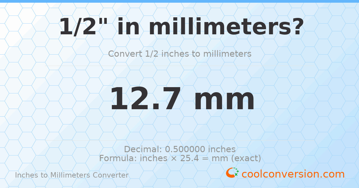 1/2 inches to mm — 12.7 mm