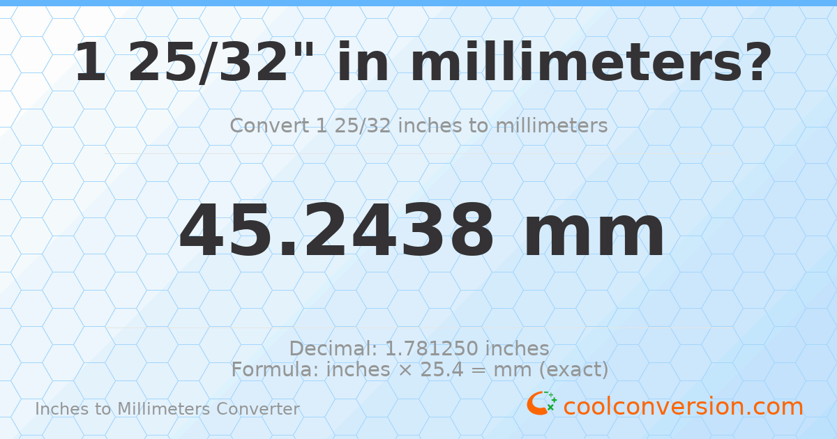 1 25/32 inches to mm — 45.2438 mm