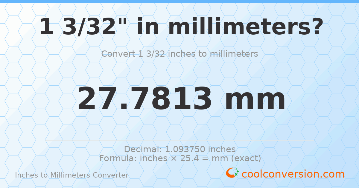 1 3/32 inches to mm — 27.7813 mm