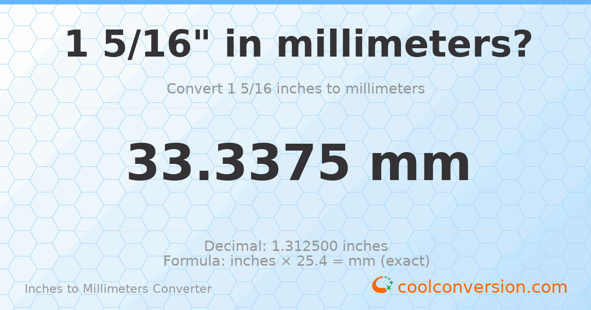 1 5/16 inches to mm — 33.3375 mm