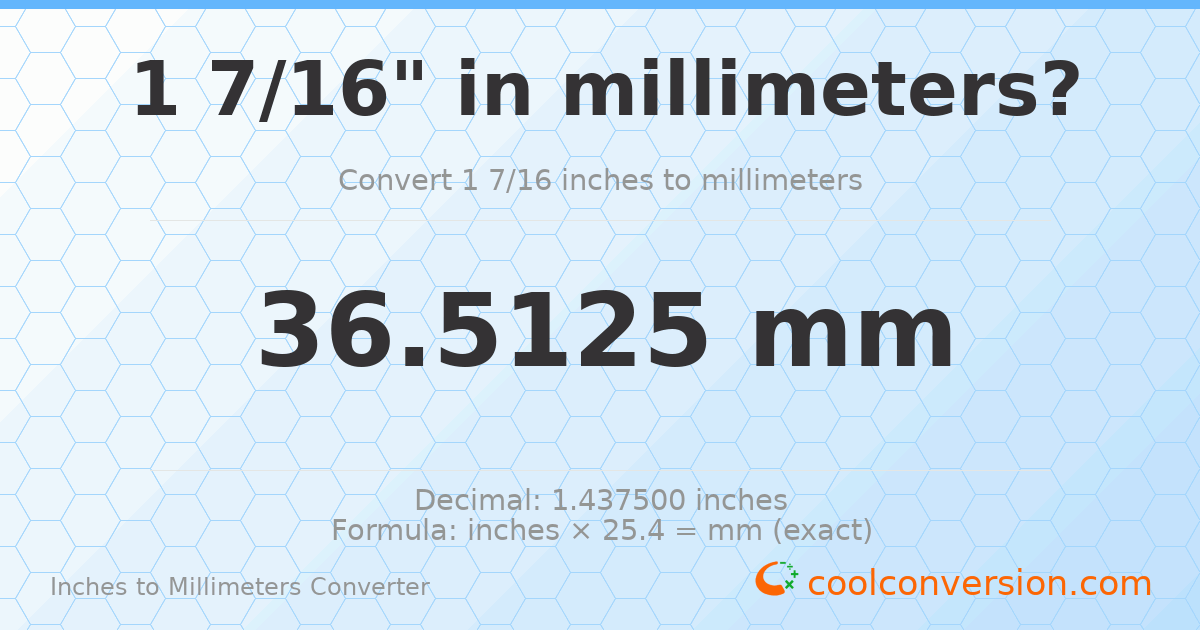 1 7/16 inches to mm — 36.5125 mm