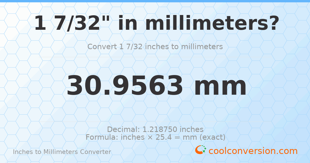1 7/32 inches to mm — 30.9563 mm