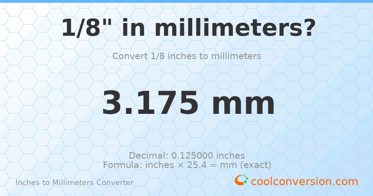 1/8 inches to mm — 3.175 mm