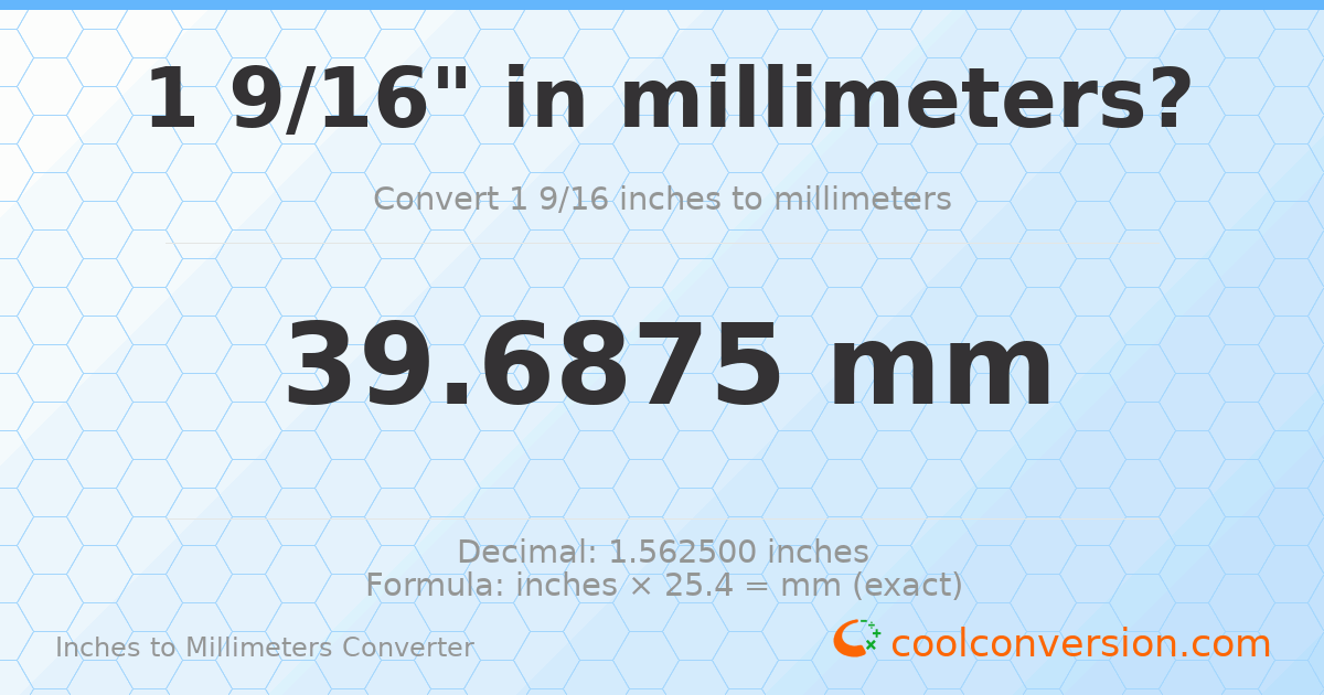 1 9/16 inches to mm — 39.6875 mm