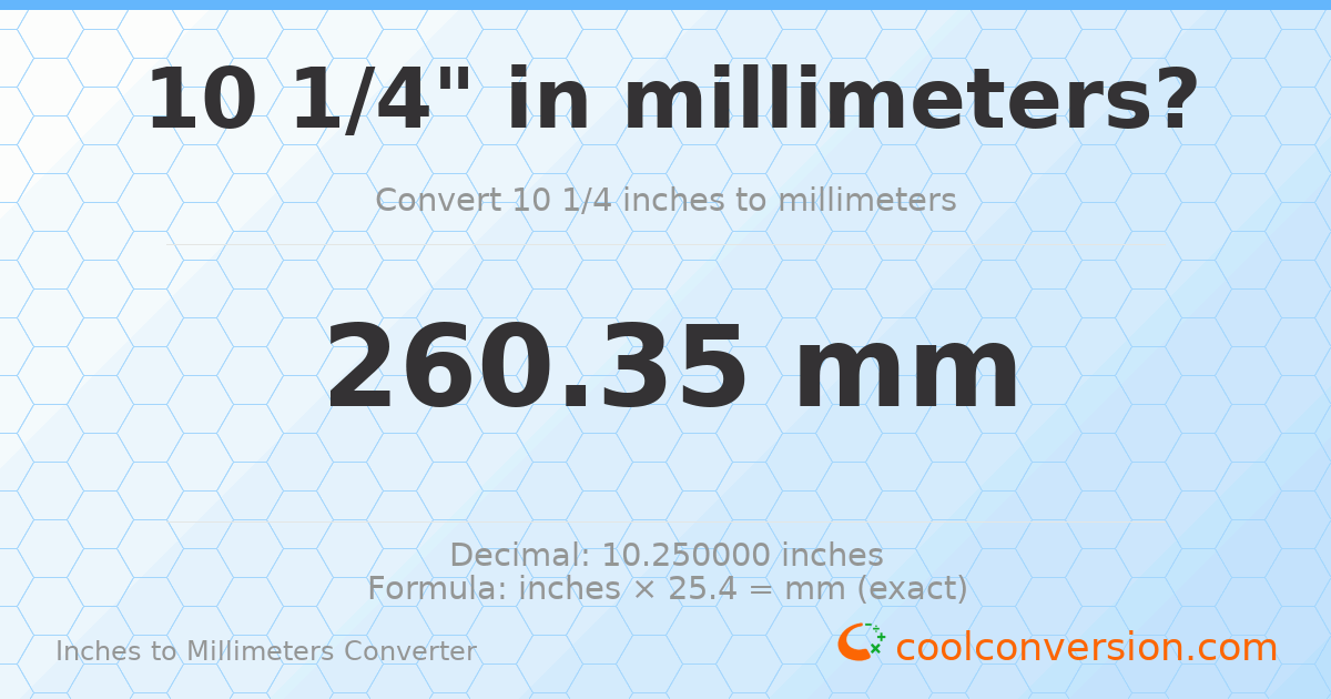 10 1/4 inches to mm — 260.35 mm