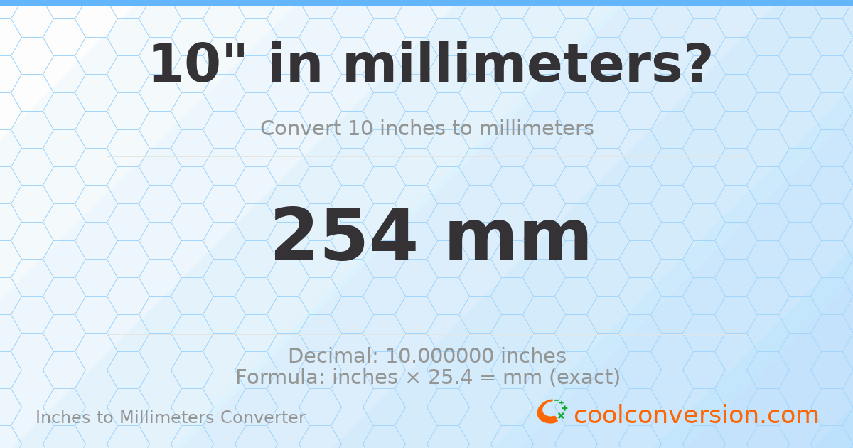 10 inches to mm — 254 mm