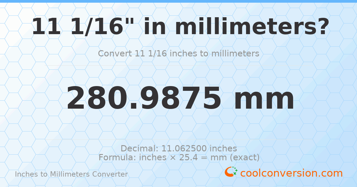 11 1/16 inches to mm — 280.9875 mm