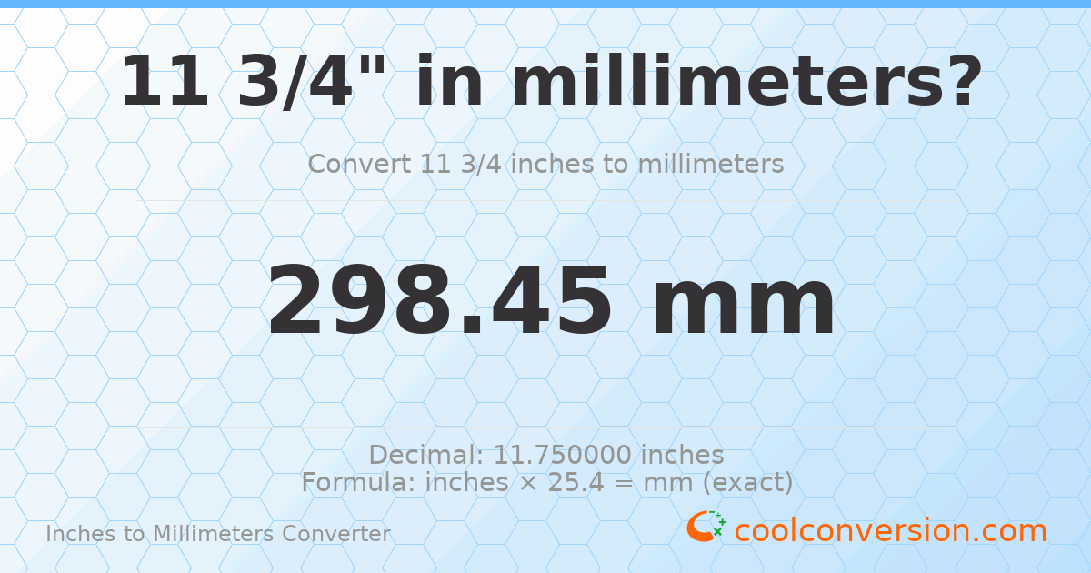 11 3/4 inches to mm — 298.45 mm