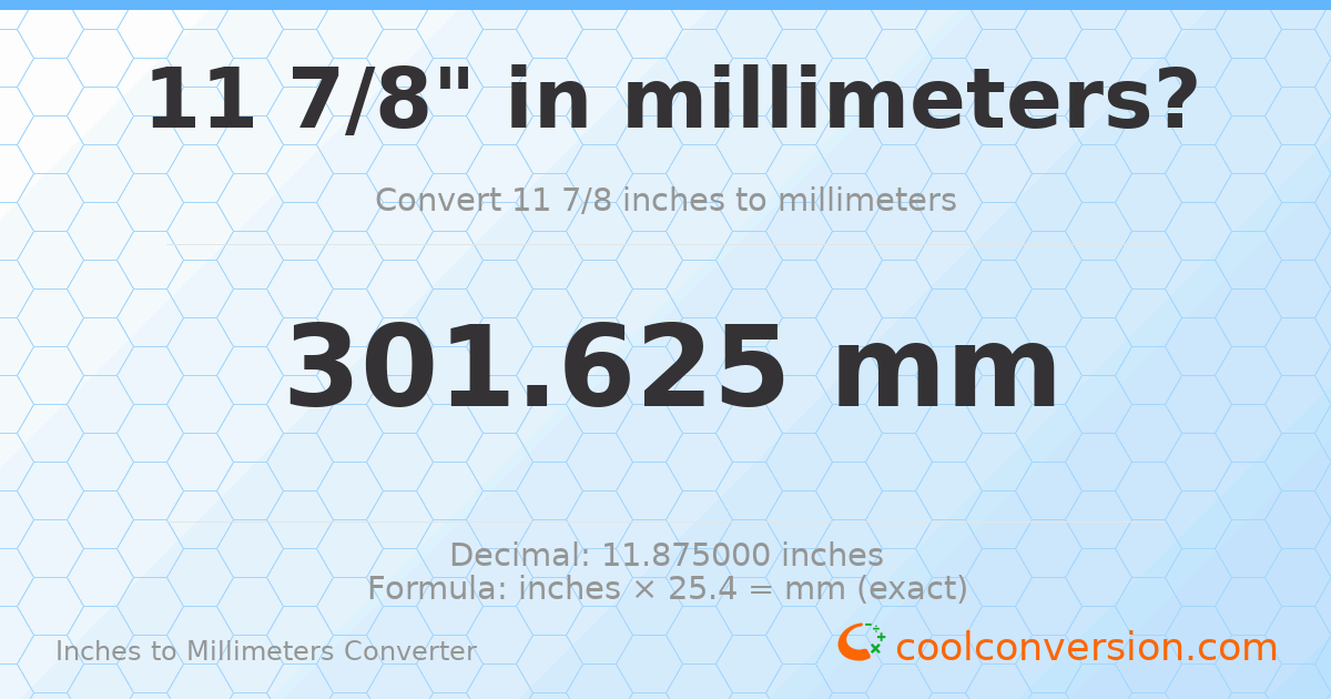 11 7/8 inches to mm — 301.625 mm
