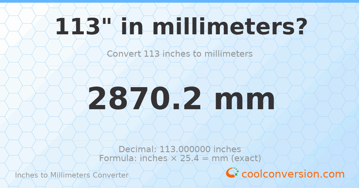113 inches to mm — 2870.2 mm