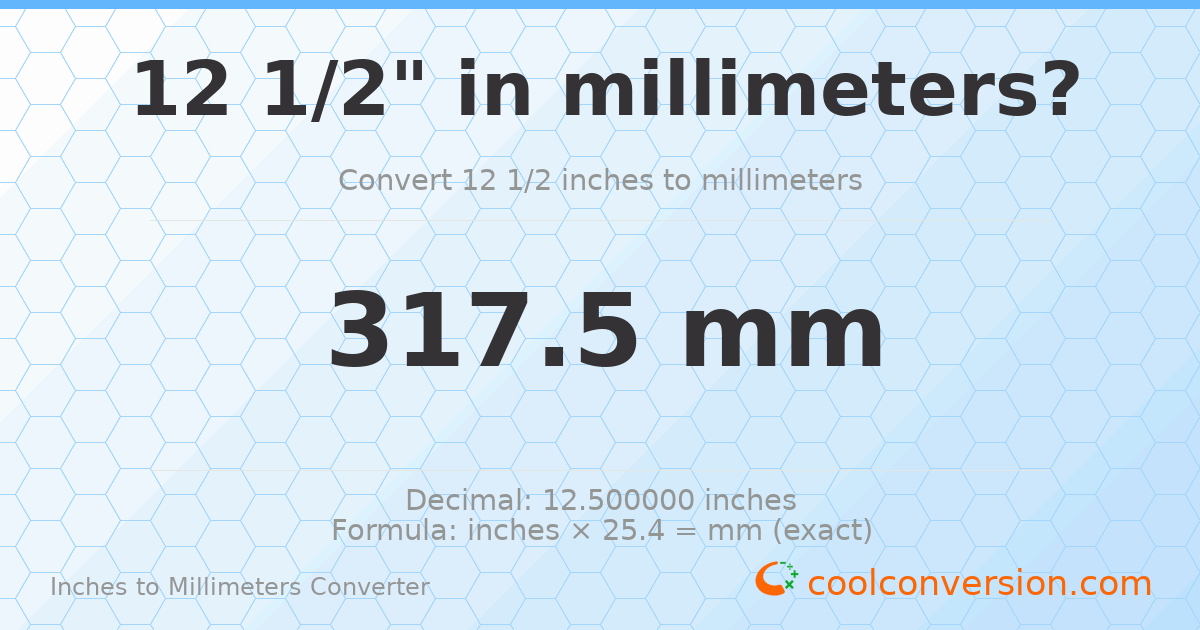 12 1/2 inches to mm — 317.5 mm