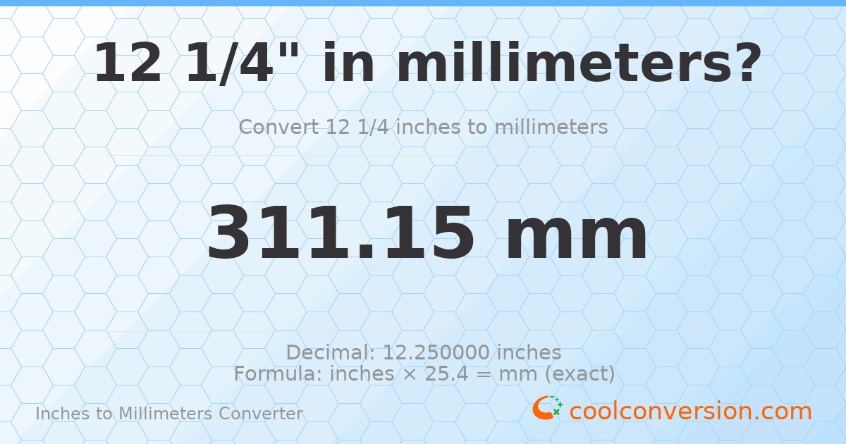 12 1/4 inches to mm — 311.15 mm