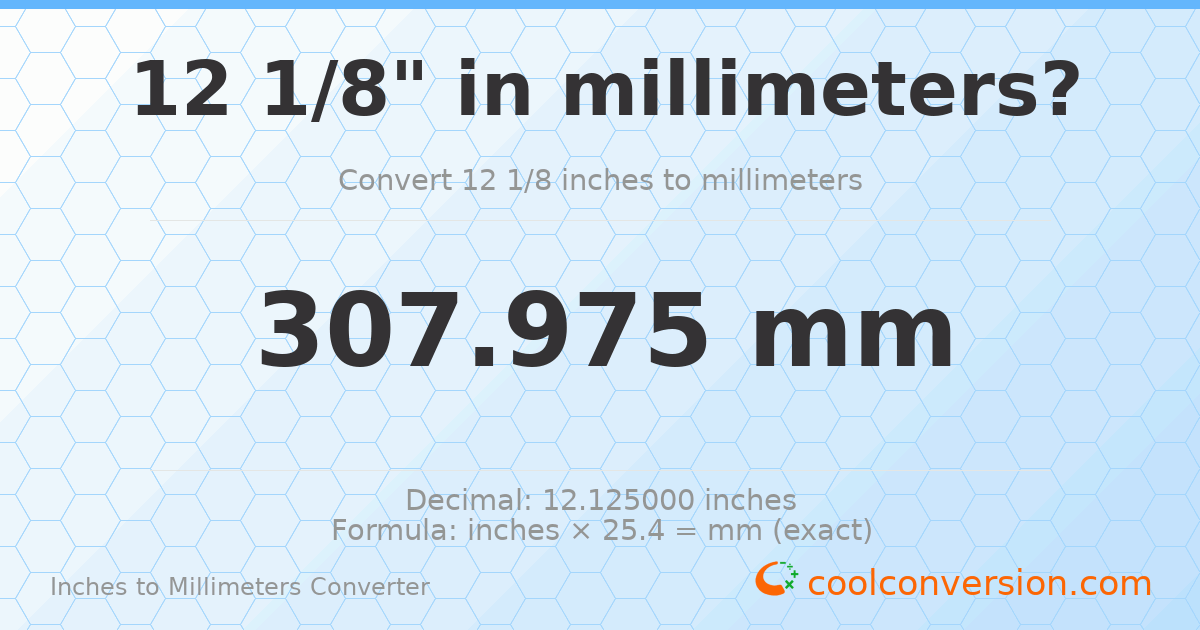12 1/8 inches to mm — 307.975 mm