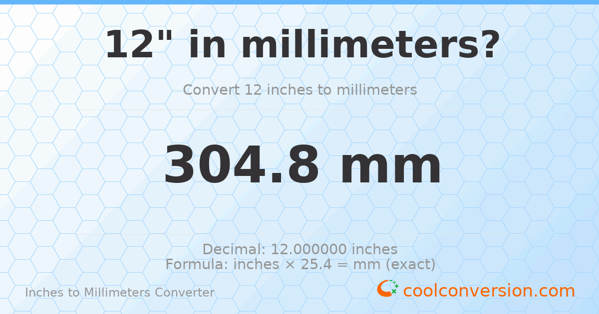12 inches to mm — 304.8 mm