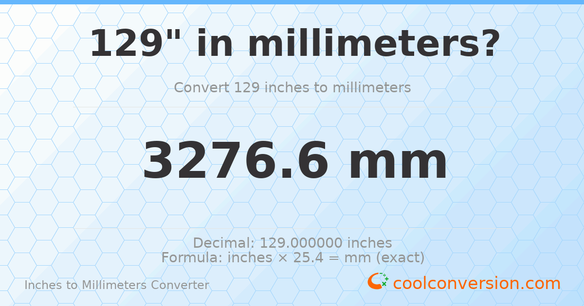 129 inches to mm — 3276.6 mm