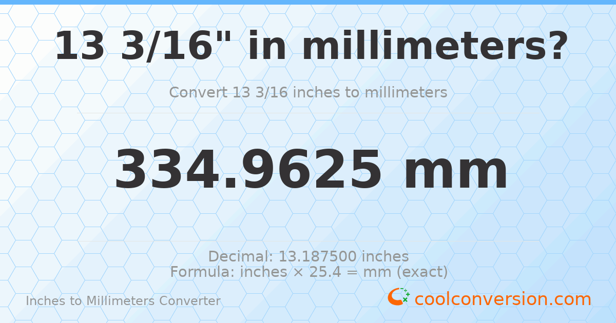 13 3/16 inches to mm — 334.9625 mm
