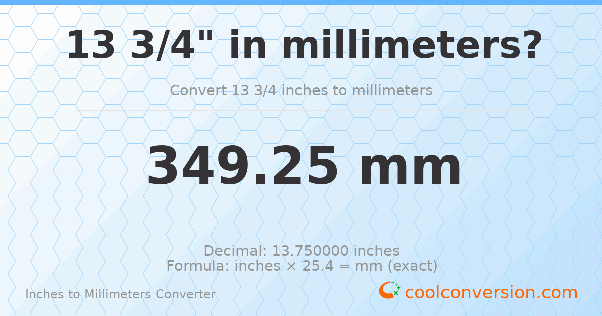 13 3/4 inches to mm — 349.25 mm