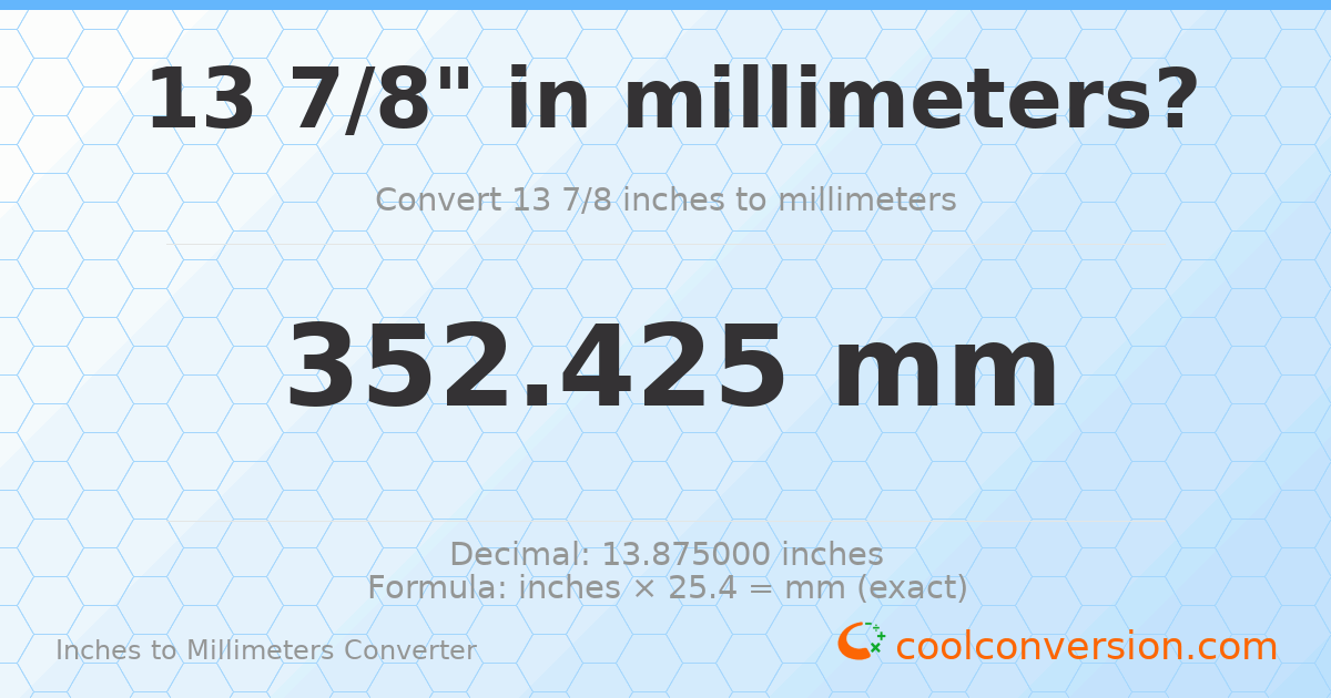 13 7/8 inches to mm — 352.425 mm
