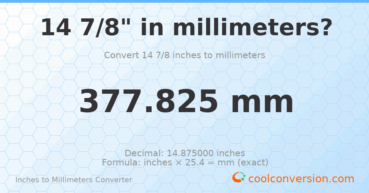14 7/8 inches to mm — 377.825 mm