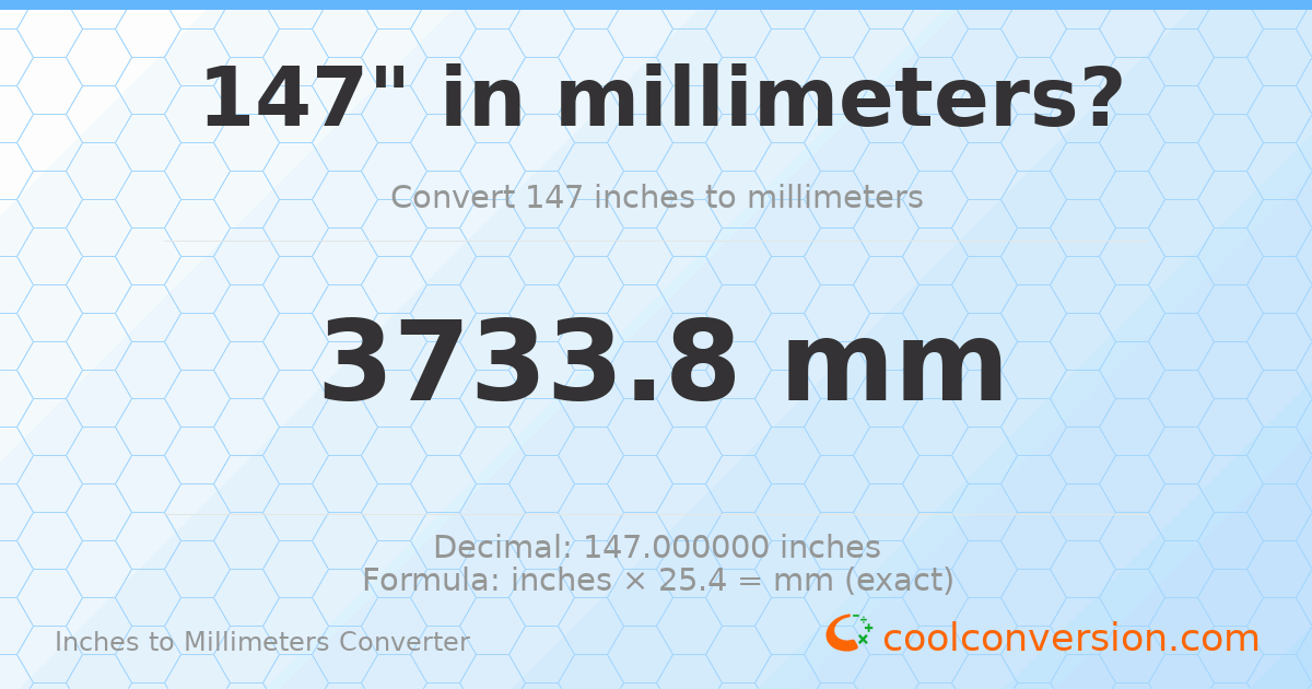 147 inches to mm — 3733.8 mm