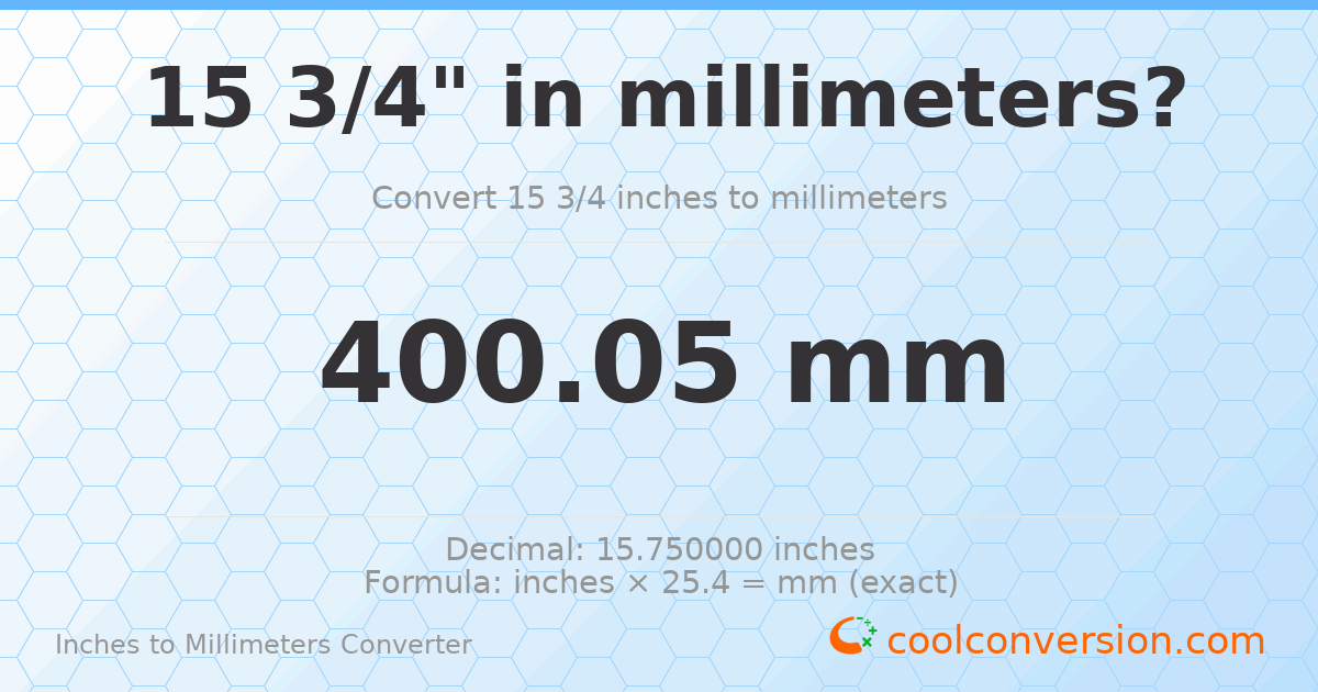 15 3/4 inches to mm — 400.05 mm