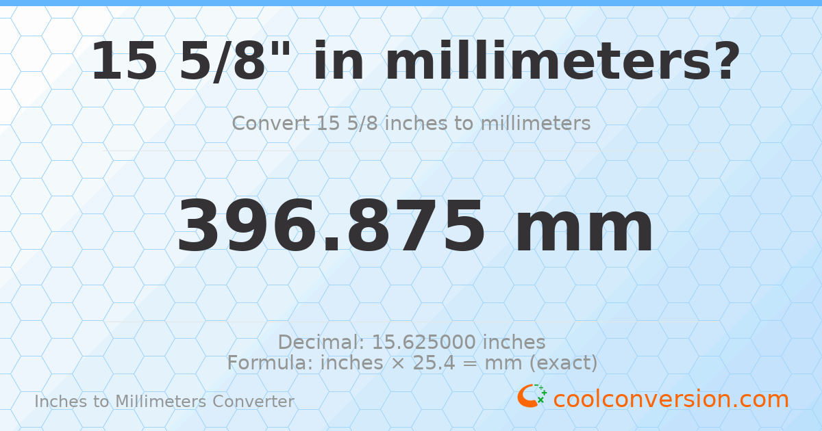 15 5/8 inches to mm — 396.875 mm