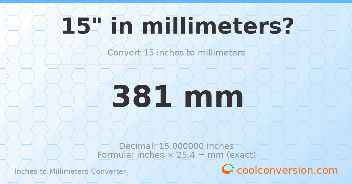 15 inches to mm — 381 mm