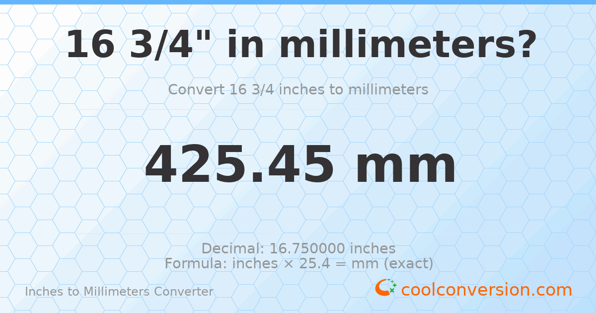 16 3/4 inches to mm — 425.45 mm