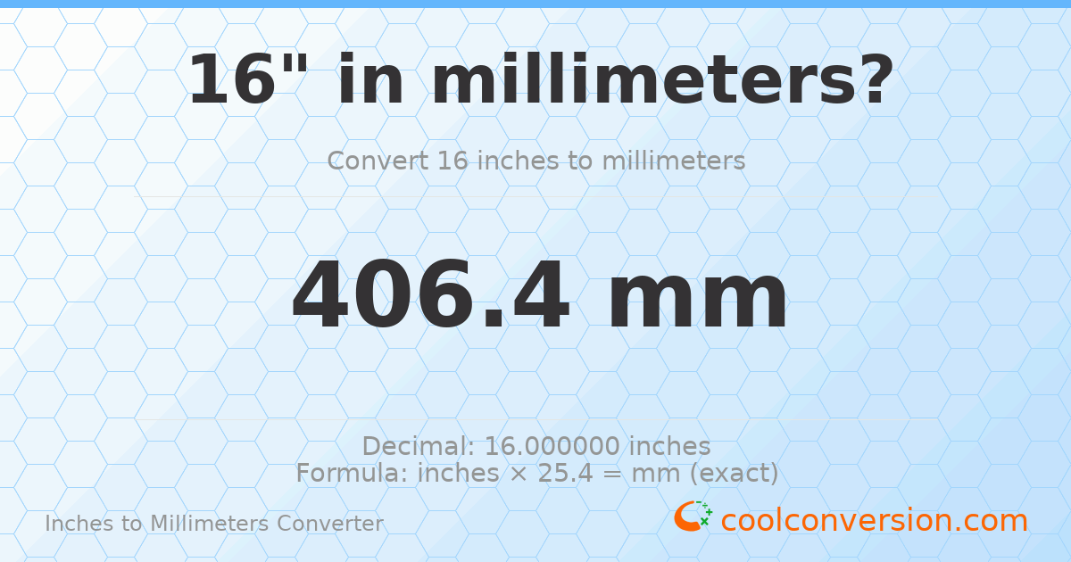 16 inches to mm — 406.4 mm