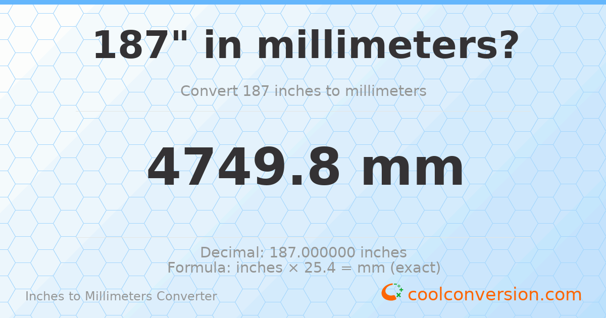 187 inches to mm — 4749.8 mm