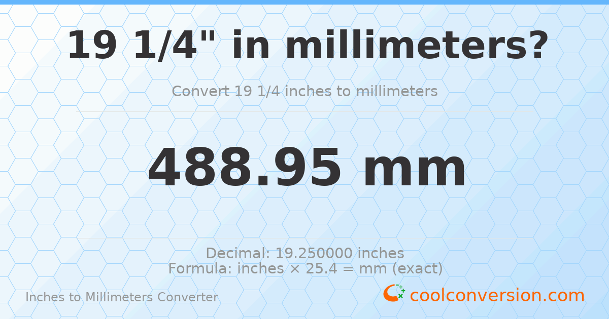 19 1/4 inches to mm — 488.95 mm