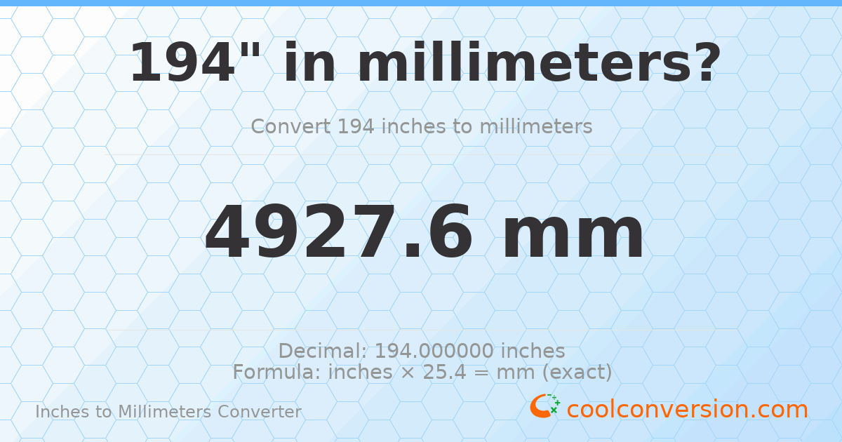 194 inches to mm — 4927.6 mm