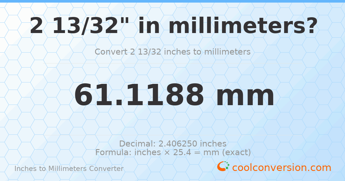 2 13/32 inches to mm — 61.1188 mm