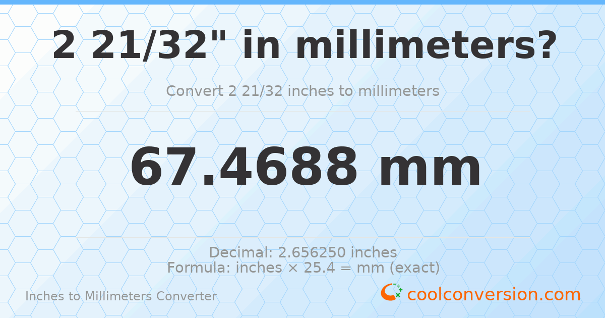 2 21/32 inches to mm — 67.4688 mm