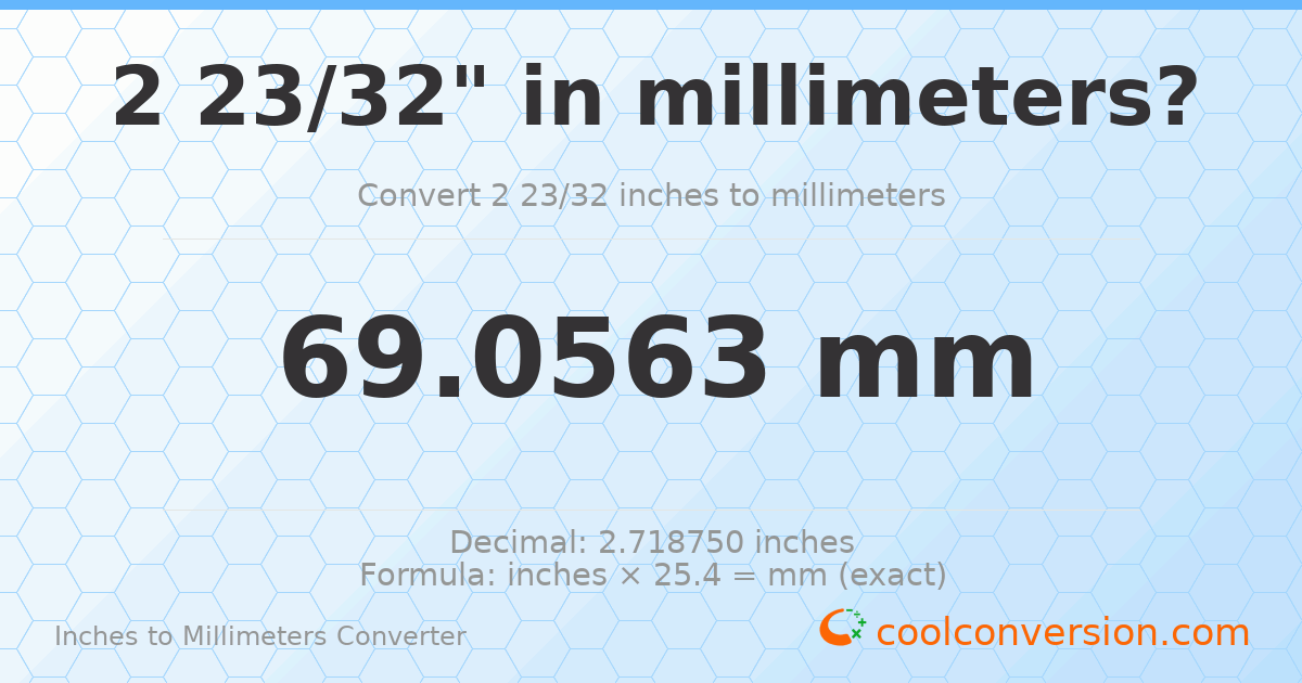 2 23/32 inches to mm — 69.0563 mm