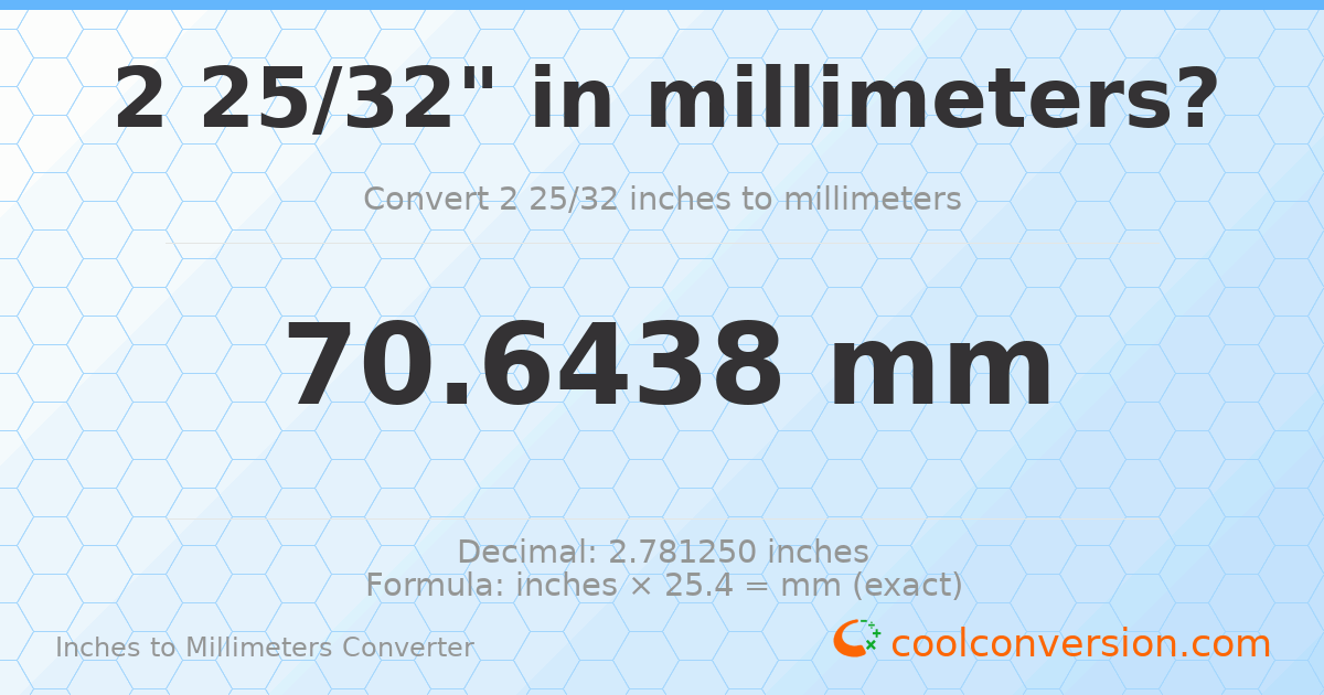 2 25/32 inches to mm — 70.6438 mm