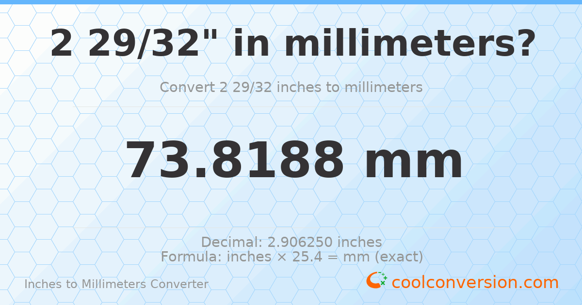 2 29/32 inches to mm — 73.8188 mm