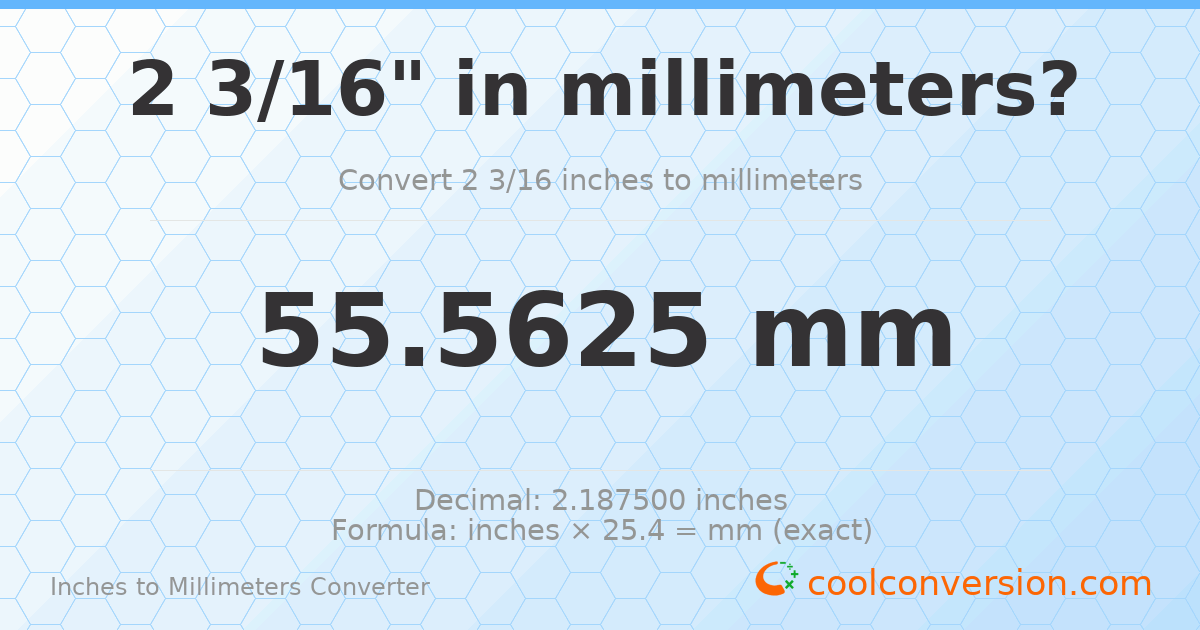 2 3/16 inches to mm — 55.5625 mm