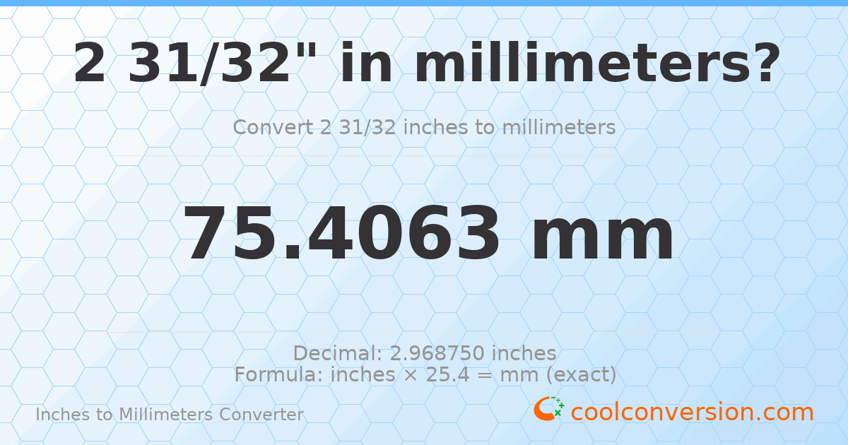 2 31/32 inches to mm — 75.4063 mm