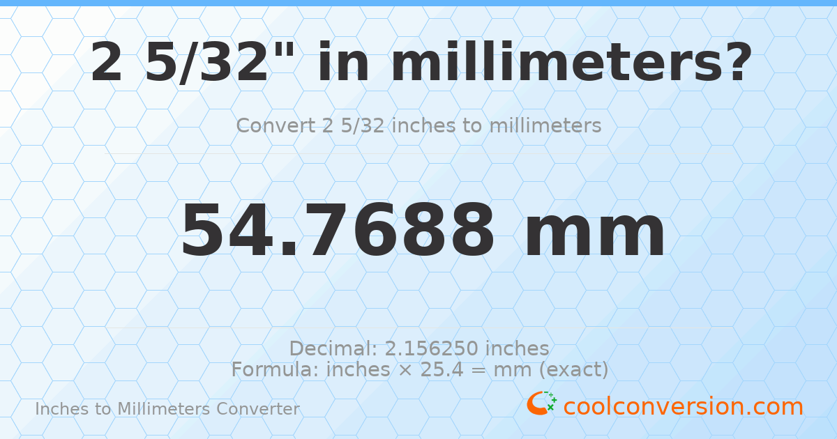2 5/32 inches to mm — 54.7688 mm