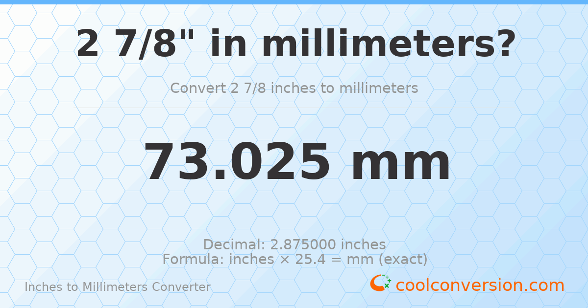 2 7/8 inches to mm — 73.025 mm