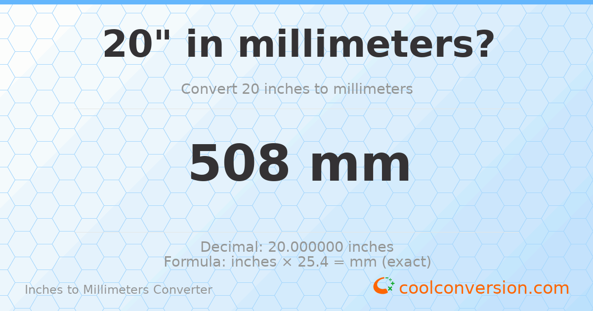 20 inches to mm — 508 mm