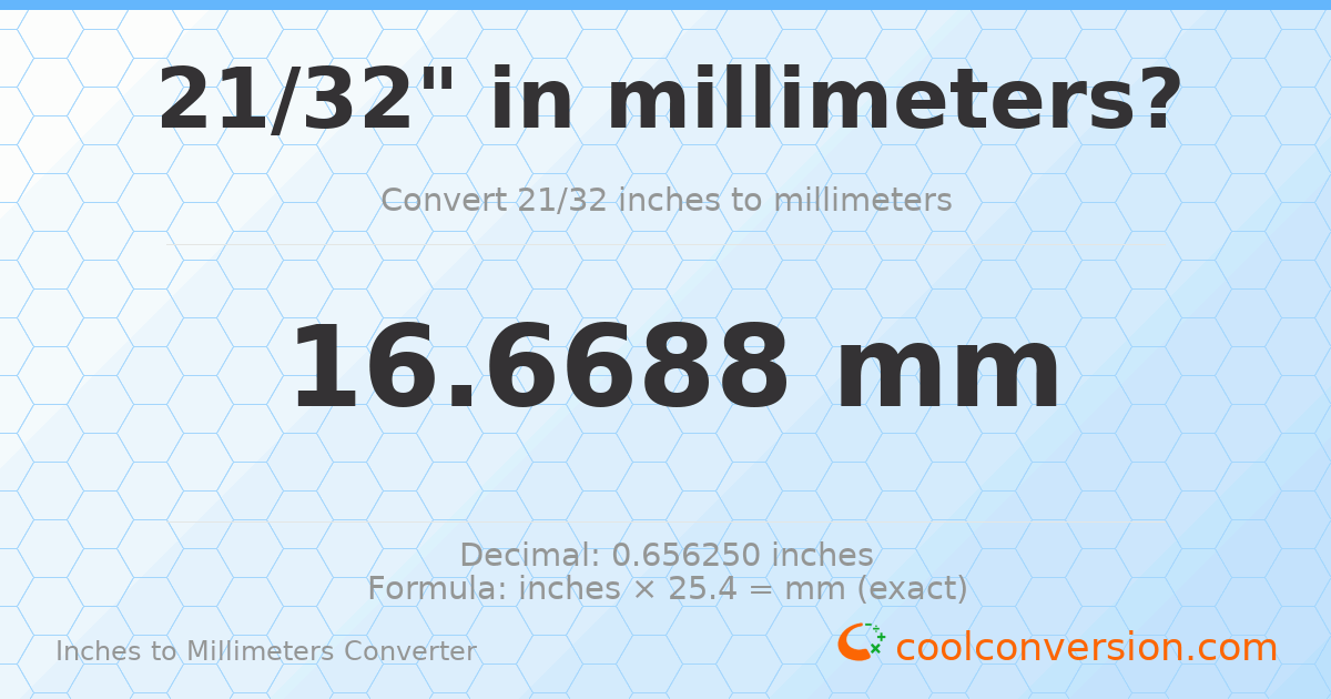 21/32 inches to mm — 16.6688 mm