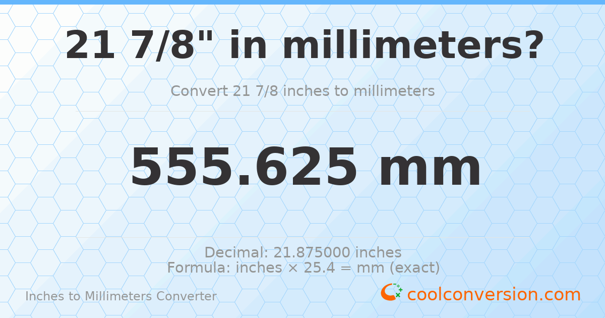 21 7/8 inches to mm — 555.625 mm