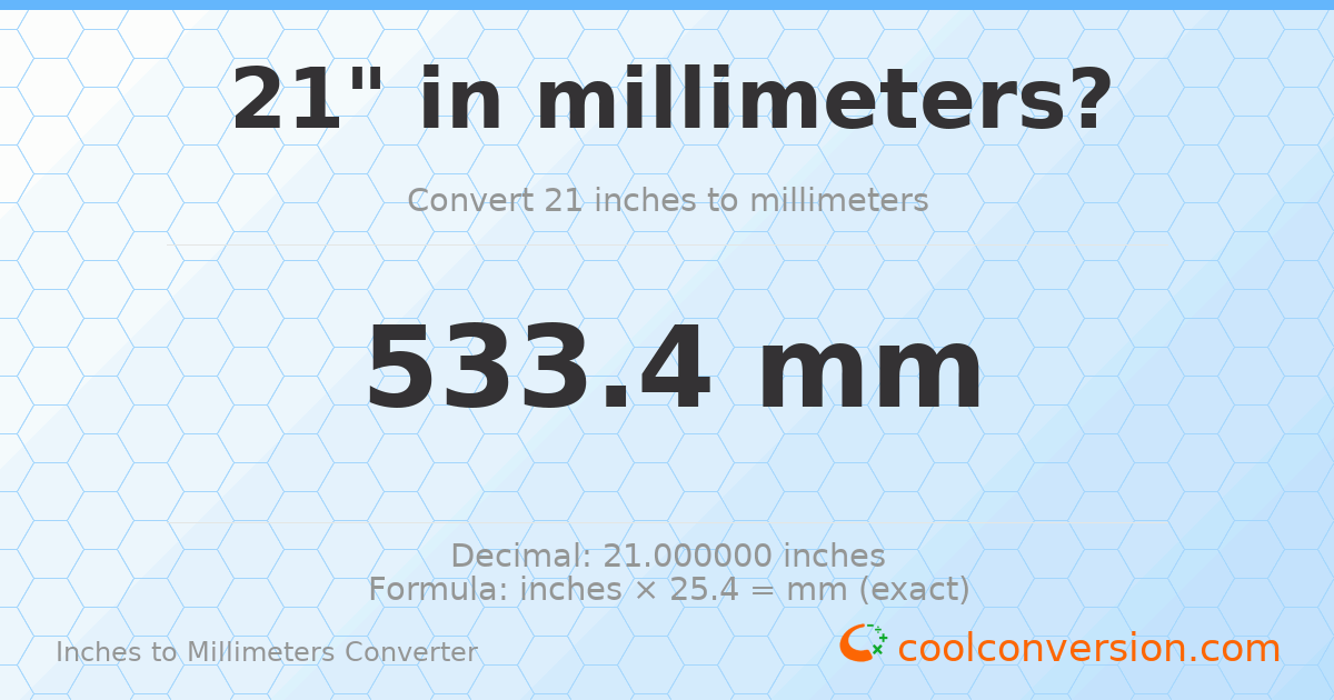 21 inches to mm — 533.4 mm