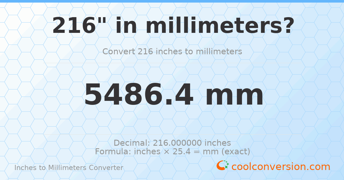 216 inches to mm — 5486.4 mm