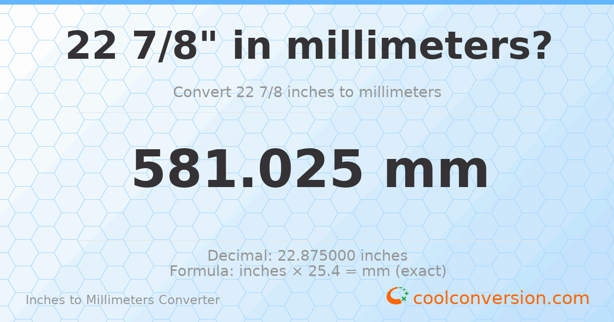 22 7/8 inches to mm — 581.025 mm
